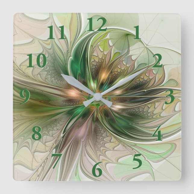 Colorful Fantasy Modern Abstract Fractal Flower Square Wall Clock (Front)