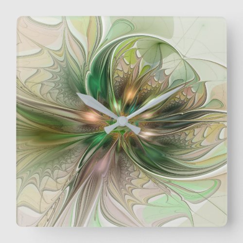Colorful Fantasy Modern Abstract Fractal Flower Square Wall Clock
