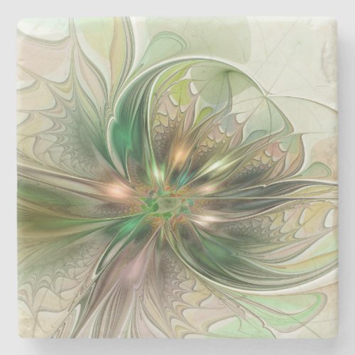 Colorful Fantasy Modern Abstract Fractal Flower Stone Coaster