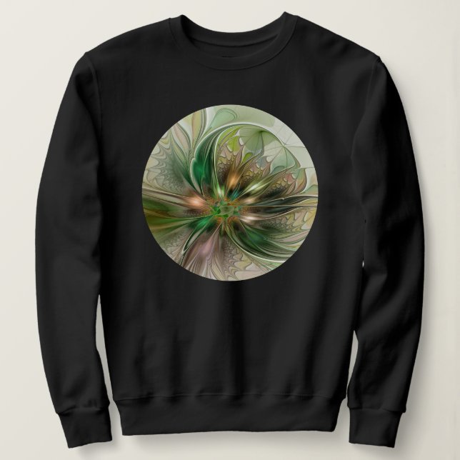 Colorful Fantasy Modern Abstract Fractal Flower Sweatshirt (Design Front)