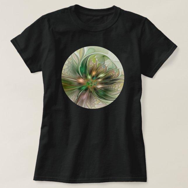 Colorful Fantasy Modern Abstract Fractal Flower T-Shirt (Design Front)
