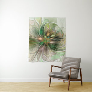 Colorful Fantasy Modern Abstract Fractal Flower Tapestry