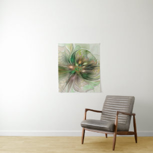 Colorful Fantasy Modern Abstract Fractal Flower Tapestry