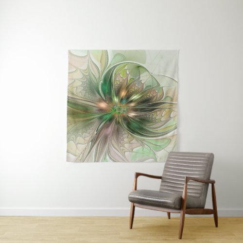 Colorful Fantasy Modern Abstract Fractal Flower Tapestry