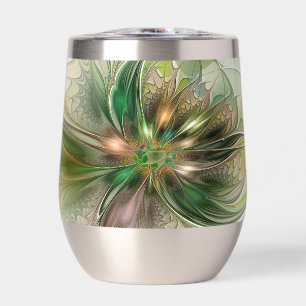 Colorful Fantasy Modern Abstract Fractal Flower Thermal Wine Tumbler