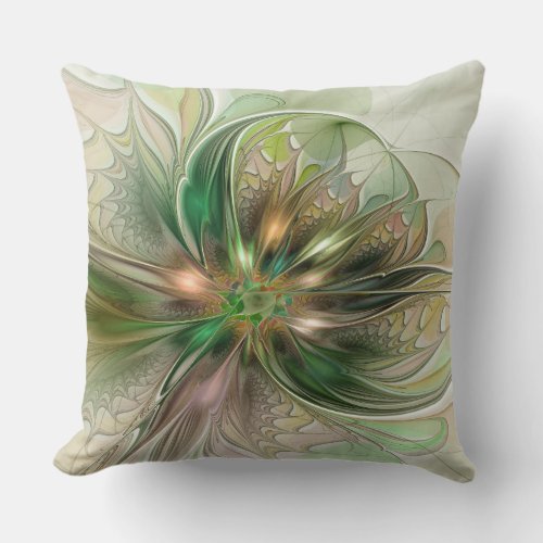 Colorful Fantasy Modern Abstract Fractal Flower Throw Pillow
