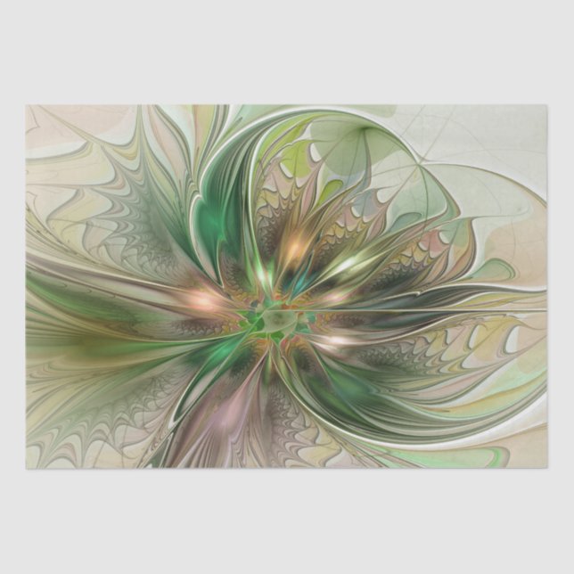 Colorful Fantasy Modern Abstract Fractal Flower Tissue Paper (Front)