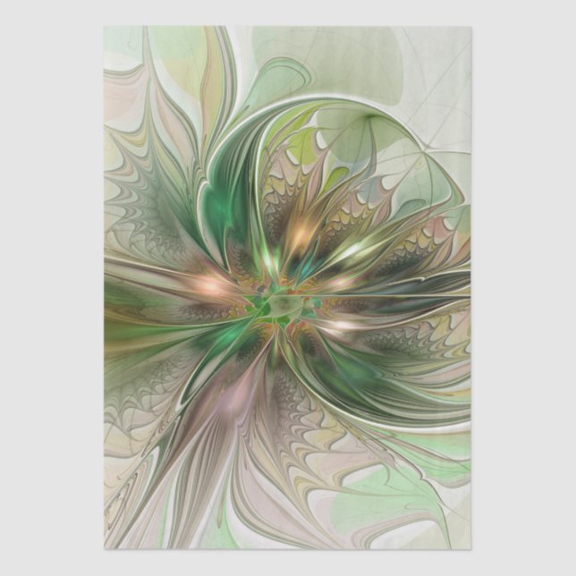 Colorful Fantasy Modern Abstract Fractal Flower Tissue Paper (Front)