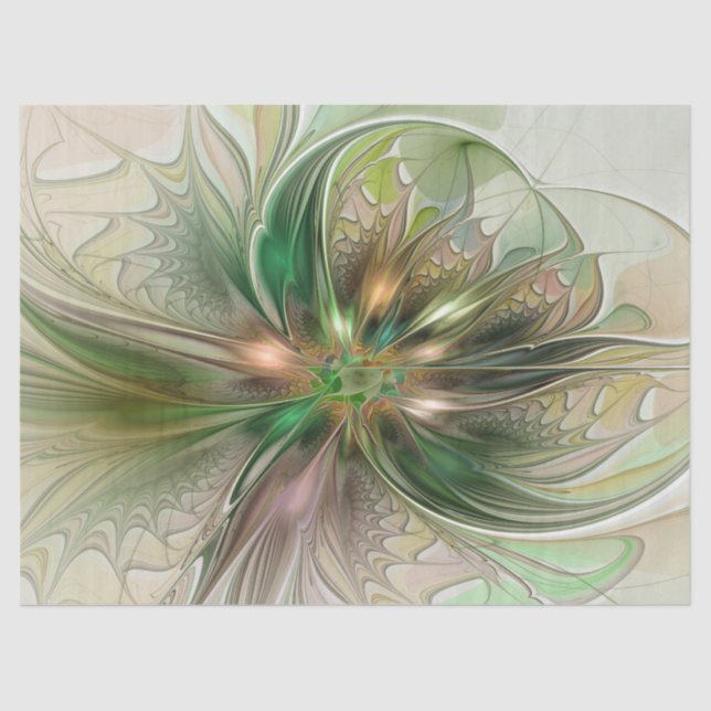 Colorful Fantasy Modern Abstract Fractal Flower Tissue Paper (Front)