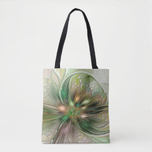 Colorful Fantasy Modern Abstract Fractal Flower Tote Bag
