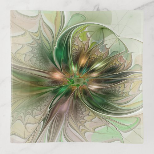 Colorful Fantasy Modern Abstract Fractal Flower Trinket Tray