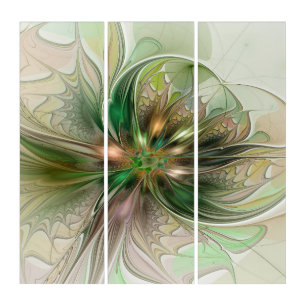 Colorful Fantasy Modern Abstract Fractal Flower Triptych