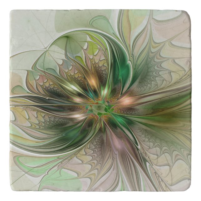 Colorful Fantasy Modern Abstract Fractal Flower Trivet (Front)