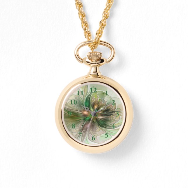 Colorful Fantasy Modern Abstract Fractal Flower Watch (Front)