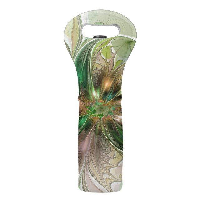 Colorful Fantasy Modern Abstract Fractal Flower Wine Bag (Front)