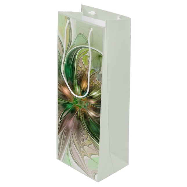 Colorful Fantasy Modern Abstract Fractal Flower Wine Gift Bag (Front Angled)
