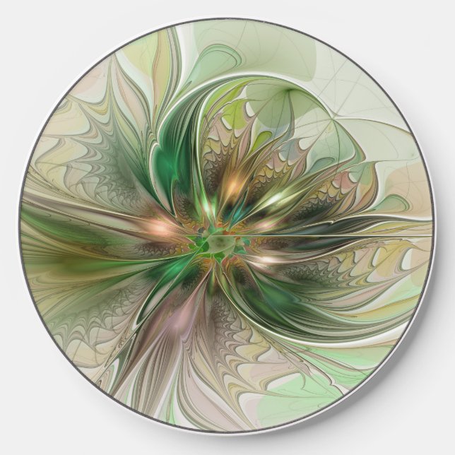 Colorful Fantasy Modern Abstract Fractal Flower Wireless Charger (Front)