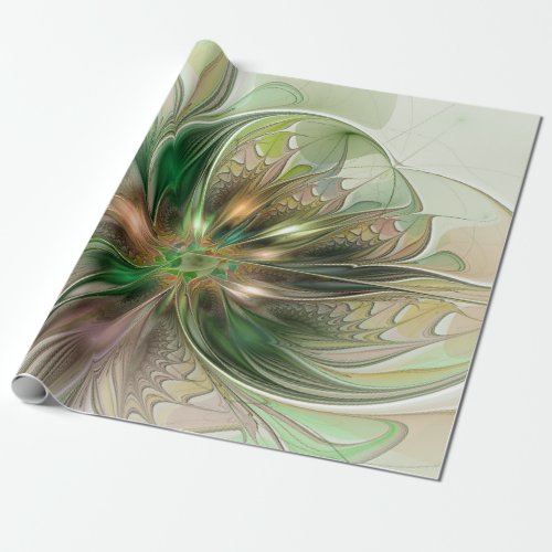 Colorful Fantasy Modern Abstract Fractal Flower Wrapping Paper