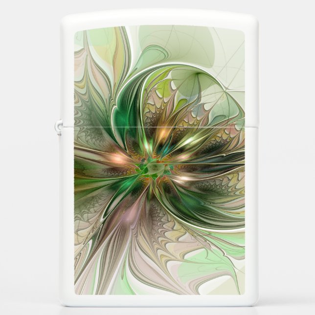 Colorful Fantasy Modern Abstract Fractal Flower Zippo Lighter (Front)