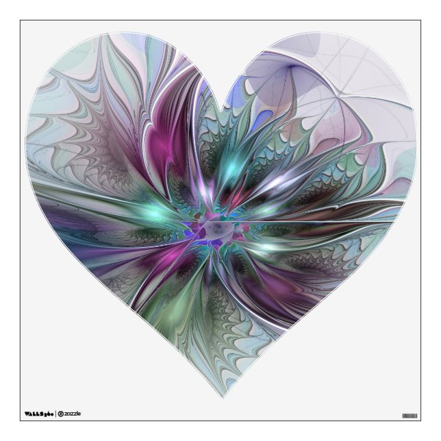 Colorful Fantasy Modern Fractal Flower Heart Wall Decal (Front)
