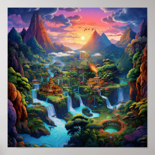 Colorful fantasy nature land landscape poster