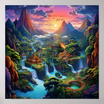 Colorful Fantasy Nature Land Landscape Poster by ADybowska at Zazzle