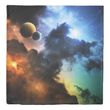 Colorful Fantasy Nebula (1 Side) Queen Duvet Cover by FantasyPillows at Zazzle