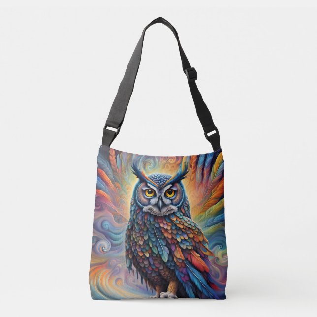 Colorful Fantasy Owl Crossbody Bag (Front)