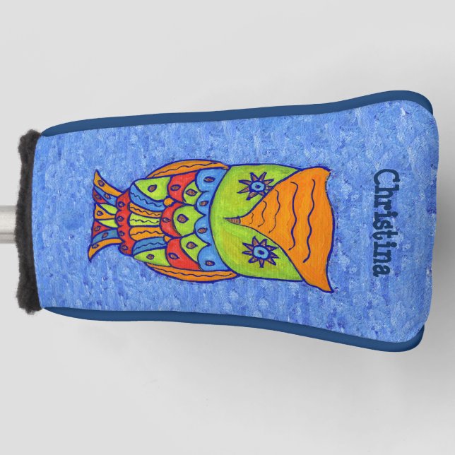 Colorful Fantasy Owl Orange Head Star shaped Eyes Golf Head Cover (Front)