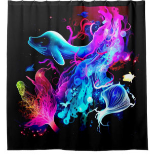 COLORFUL FANTASY SEA CREATURES SHOWER CURTAIN