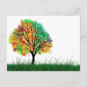 Colorful Fantasy Tree Illustration Postcard