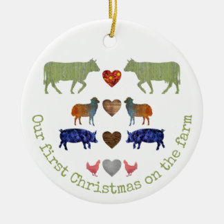 Colorful Farm Animals Cute First Family Christmas Ceramic Ornament