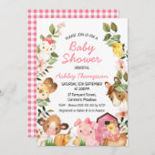 Colorful Farm Animals Pink Barn Baby Shower Invitation (Front/Back)
