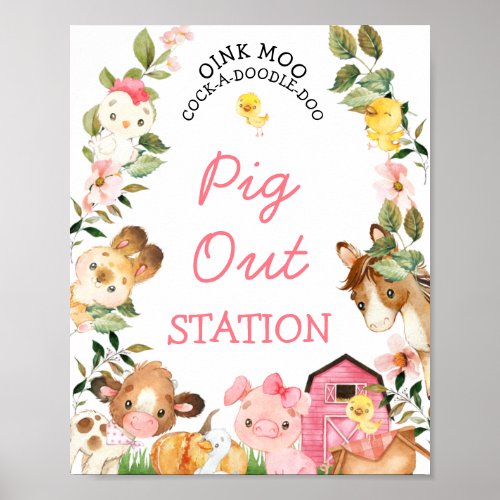 Colorful Farm Animals Pink Barn Birthday Party Sig Poster