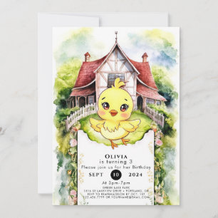Colorful Farm Chicken Birthday Invitation