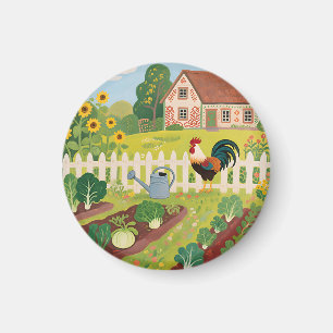 Colorful Farm Garden Rooster Magnet