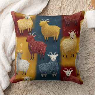 Colorful Farm Goats In The Pasture Throw Pillow