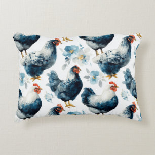 Colorful Farm Rooster And Hens  Accent Pillow