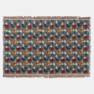Colorful Farm Rooster And Hens Throw Blanket