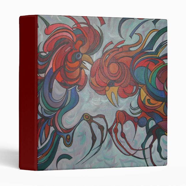 Colorful Farmyard Roosters 3 Ring Binder (Front/Spine)