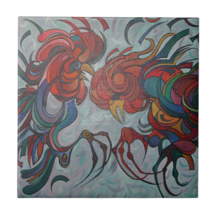 Colorful Farmyard Roosters Ceramic Tile