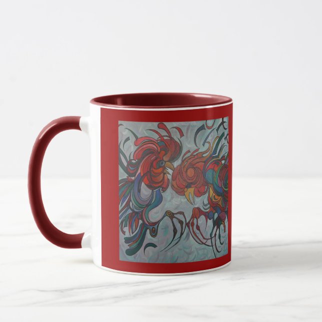Colorful Farmyard Roosters Mug (Left)