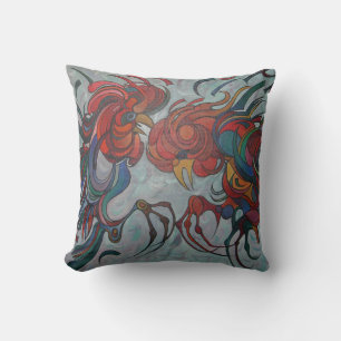 Colorful Farmyard Roosters Throw Pillow