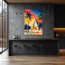 Colorful Fauvist Chichen Itza Pyramid Art