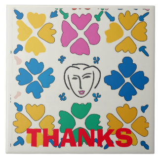 Colorful Fauvist Flowers & Face Ceramic Tile