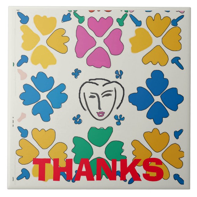 Colorful Fauvist Flowers & Face Ceramic Tile (Front)