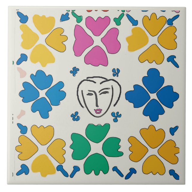 Colorful Fauvist Flowers & Face Ceramic Tile (Front)