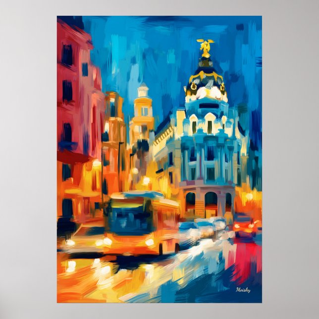 Colorful Fauvist Madrid Gran Via Art Poster (Front)