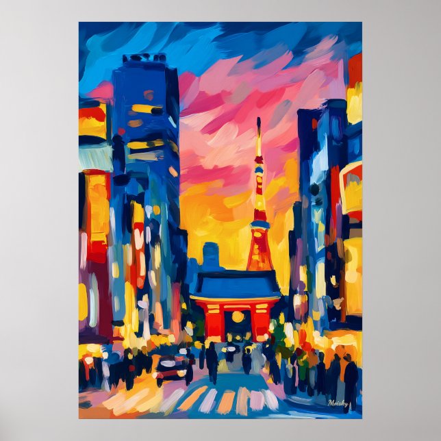 Colorful Fauvist Tokyo Skyline Wall Art (Front)