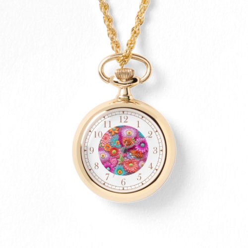 Colorful Faux Embroidered Floral Elegant Womans Watch